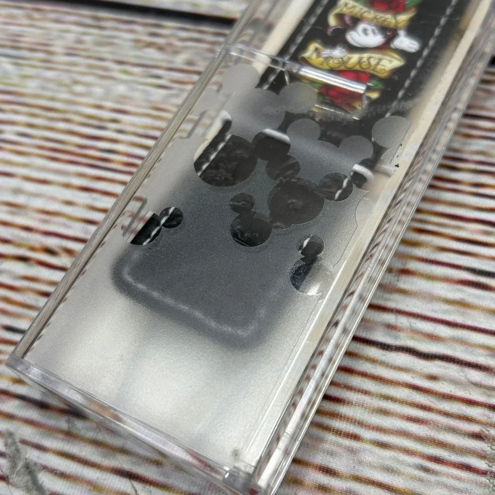 Disney Parks Mickey Mouse Tattoo‎ Style Cuff Watch Square Case In Box Old Stock